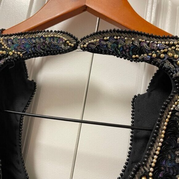 Vintage Tan-Chho Beaded Sequin Pure Silk Top Black Gold – M - Picture 7 of 15